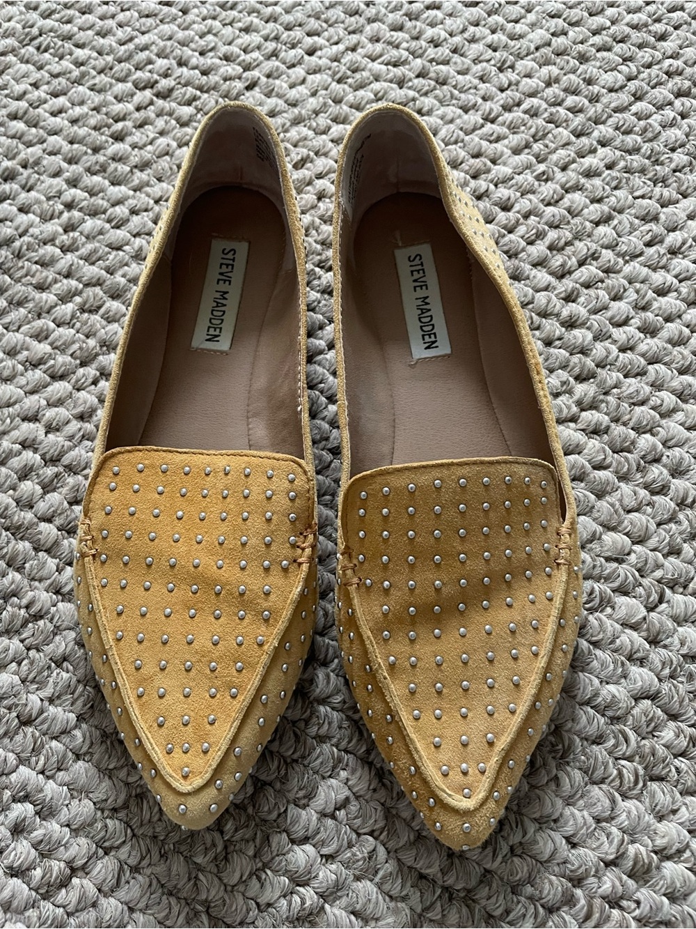 Steve Madden Yellow Suede Studded Pointed Flats